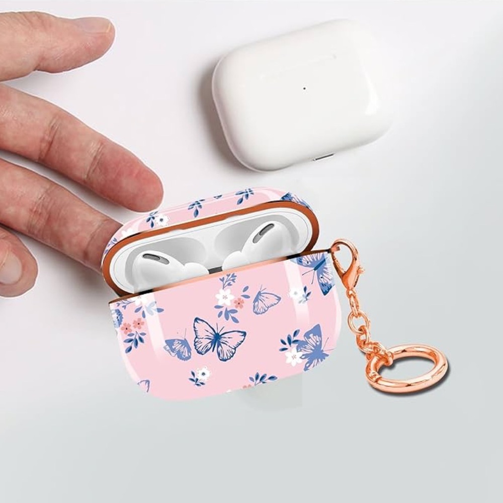 Pink Floral & Blue Butterfly AirPods Pro Case! Detachable key chain! New!